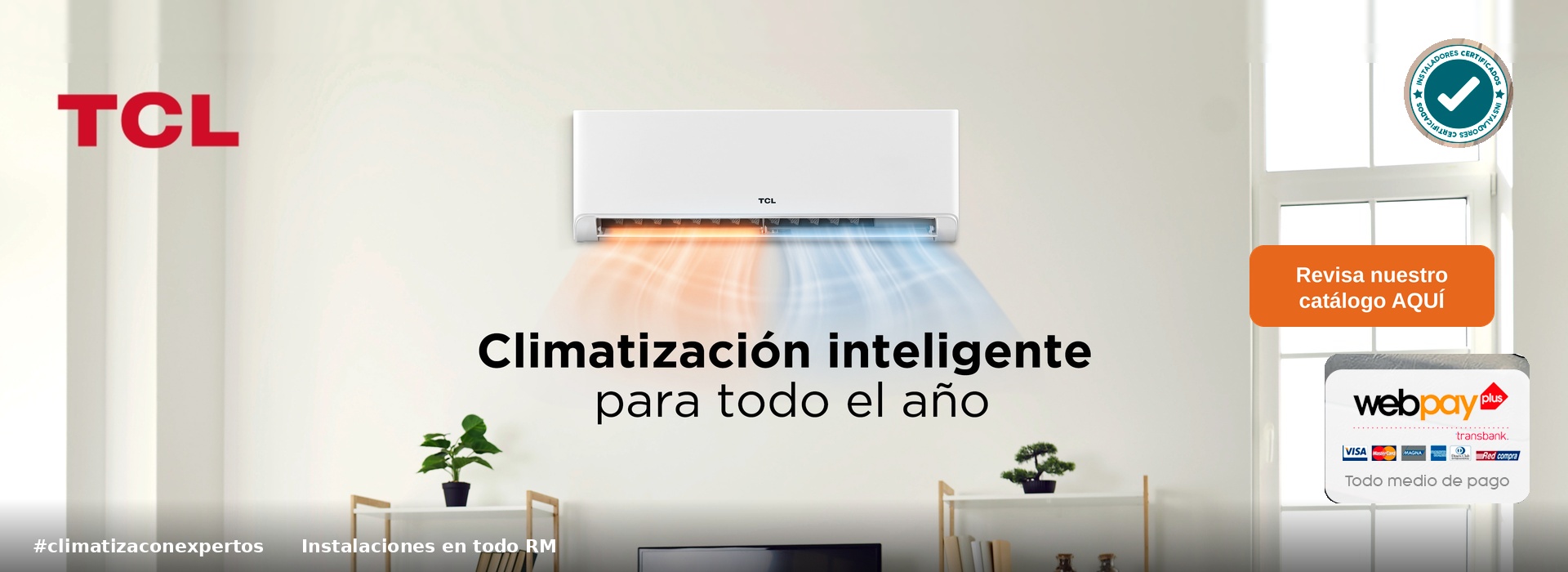 Climatización inteligente para todo el año: aire acondicionado split muro TCL instalado en un living. M&U instala en toda la Región Metropolitana.